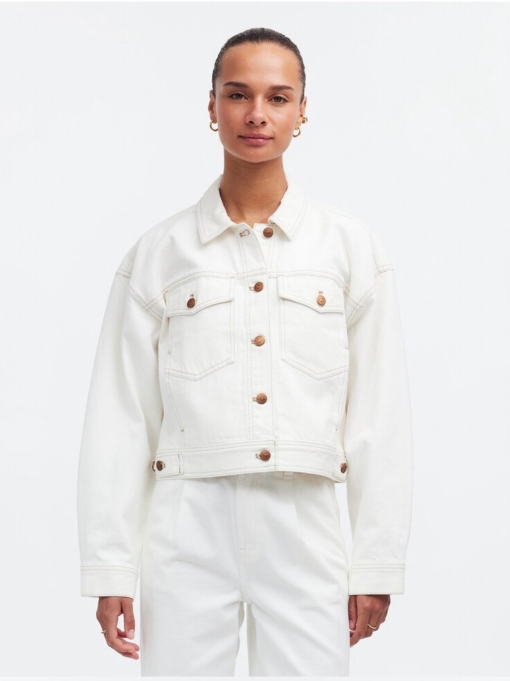 NWOT Madewell Button-Front Denim Jacket tile white XL